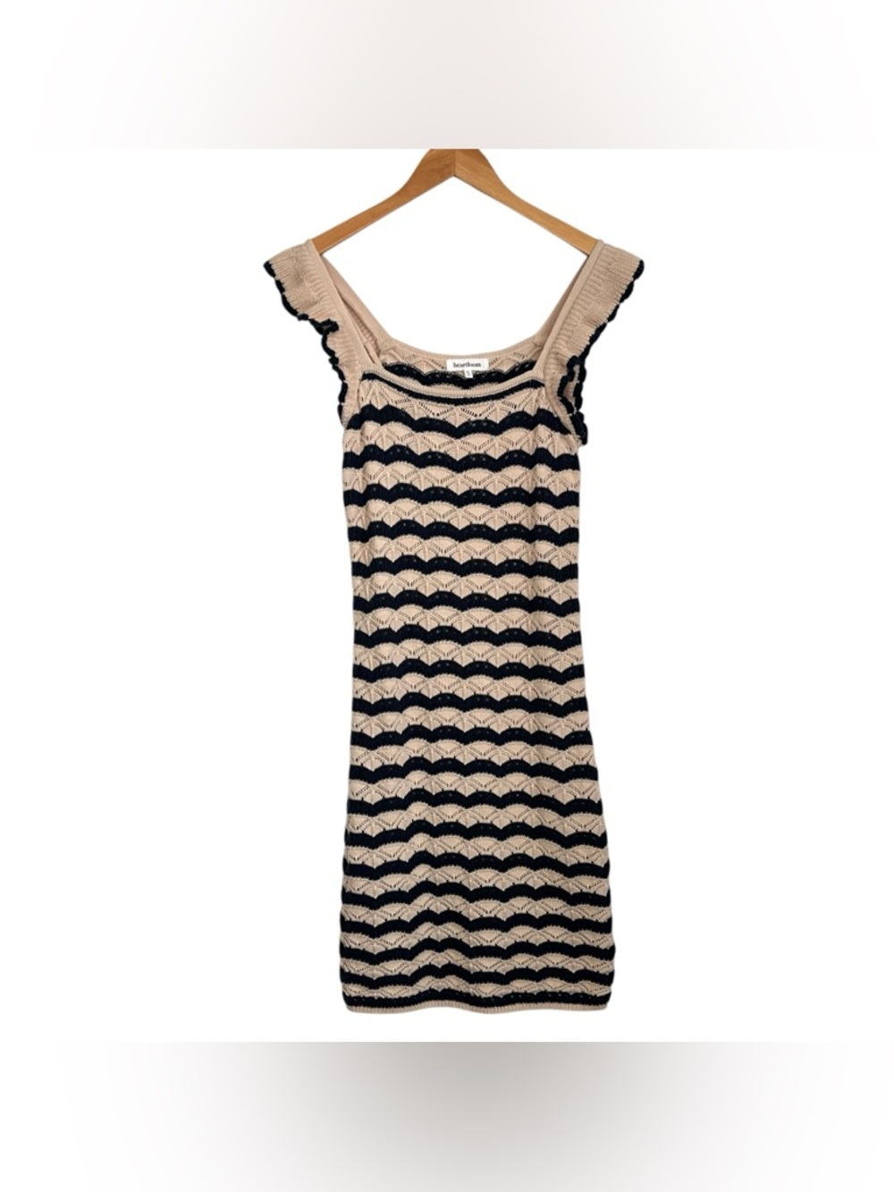 Heartloom Womens Sleeveless Stripped Knit Dress Sz Medium Beige Blue Lined
